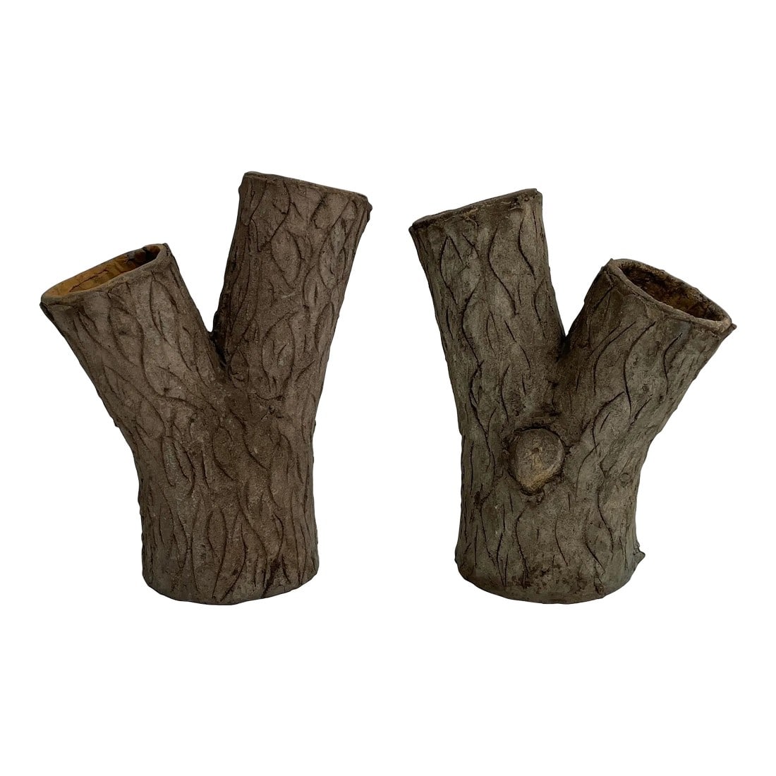 Vintage Faux Bois Planters - Set of 2: Two French Faux Bois jardinieres. these authentic planters are a pair. They have great details in the bark details with realistic knots. They solid with no cracks and have a drain hole. The mouths of