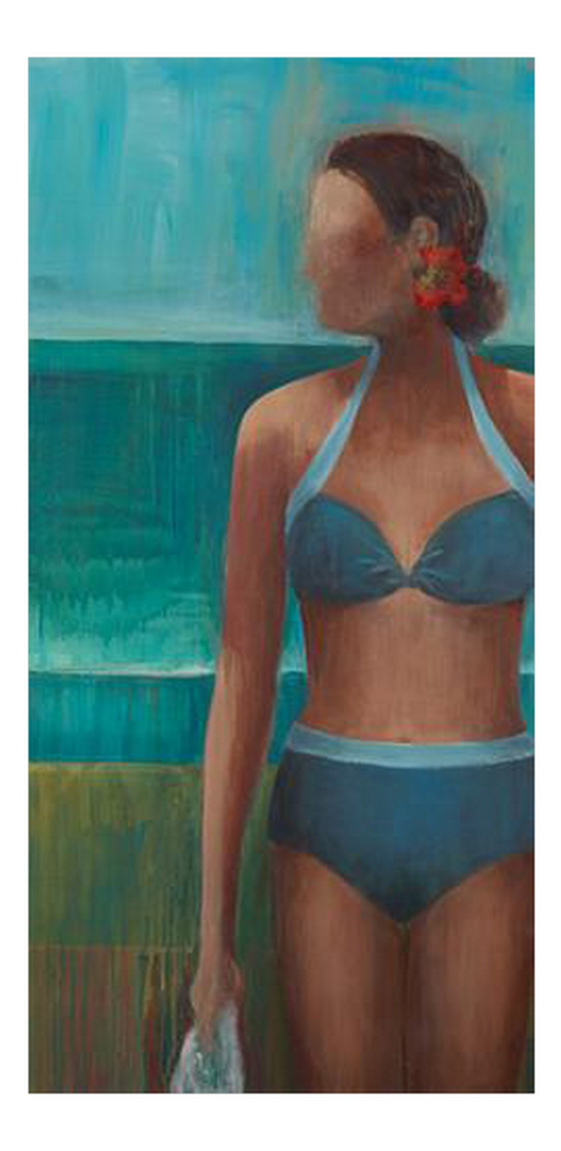 Original Acrylic on Canvas "Morning Swim" by Terri Burris: Morning Swim is a reflective and elegant original acrylic painting on canvas by California artist Terri Burris. The painting is on stretched canvas, and is signed by the artist. The 1.5" deep sides ar