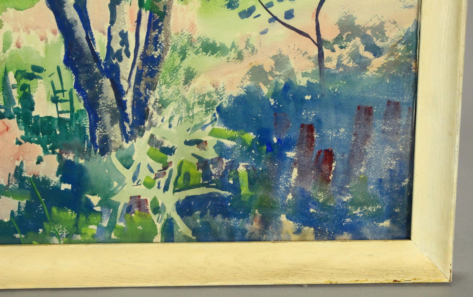 Vintage Marjorie Very American Watercolor Pointillist Painting of a Wooded New England Landscape - 4