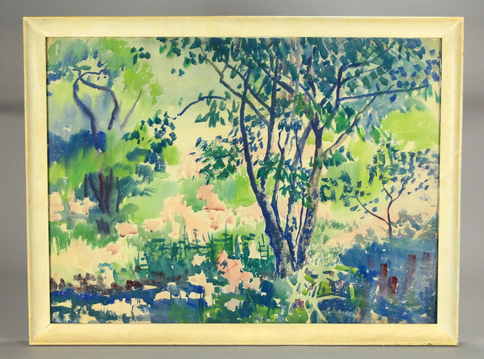 Vintage Marjorie Very American Watercolor Pointillist Painting of a Wooded New England Landscape - 7