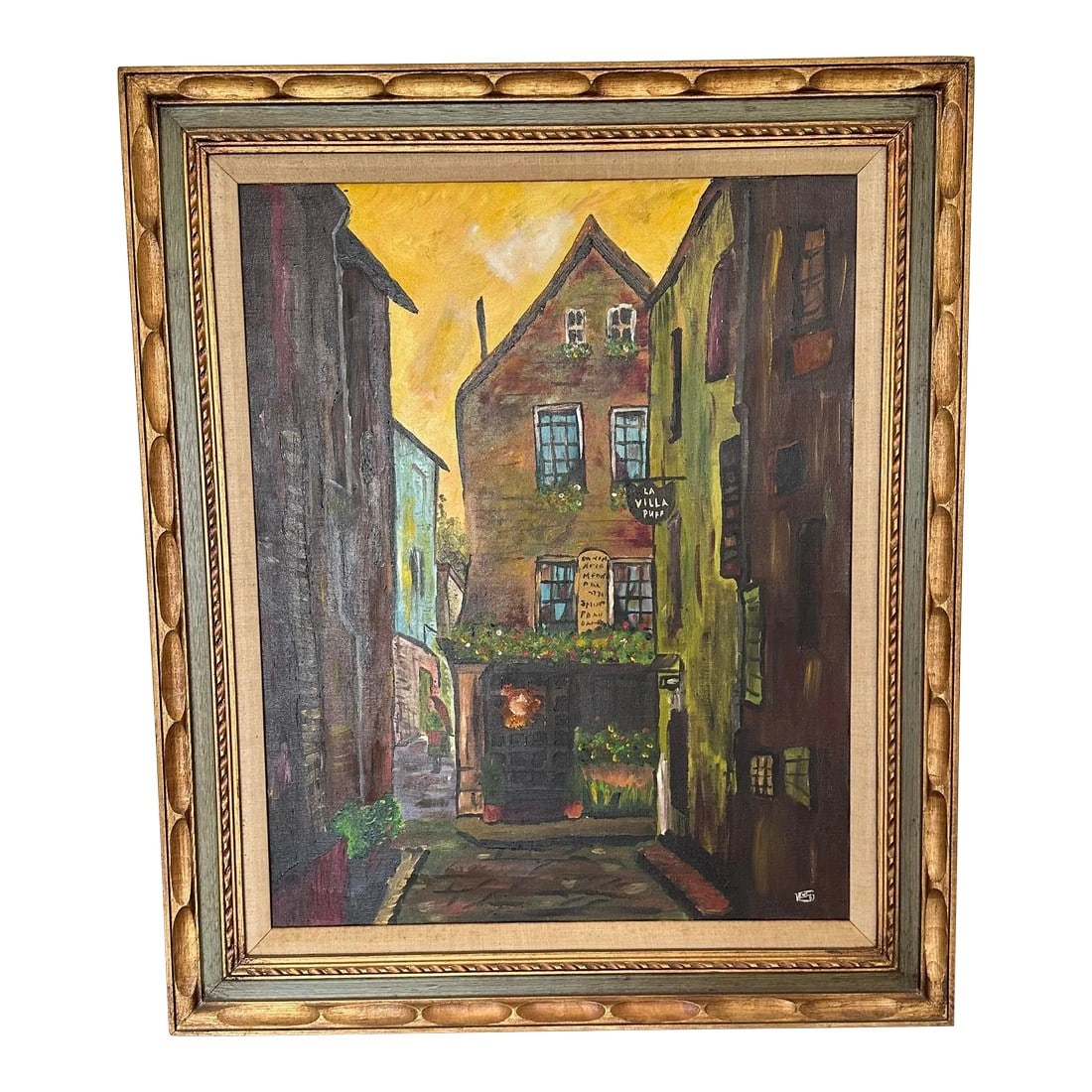 Vintage 1967 Modern Village Scene Original Acrylic Painting on Canvas Signed, Framed (1 of 6)