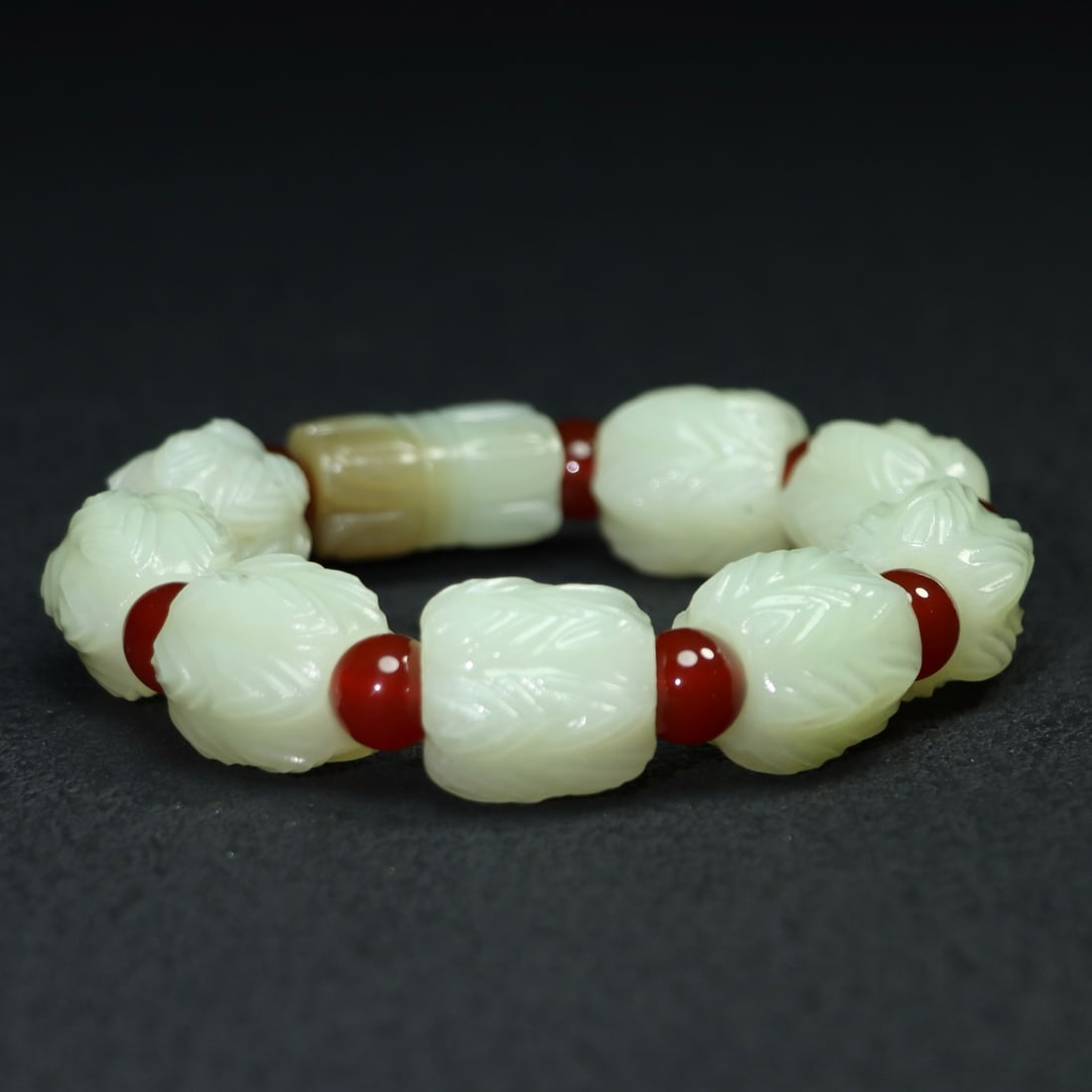 Chinese Hetian Jade Lotus Bracelet Hand Chain - 2
