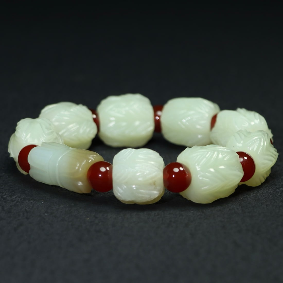 Chinese Hetian Jade Lotus Bracelet Hand Chain - 3