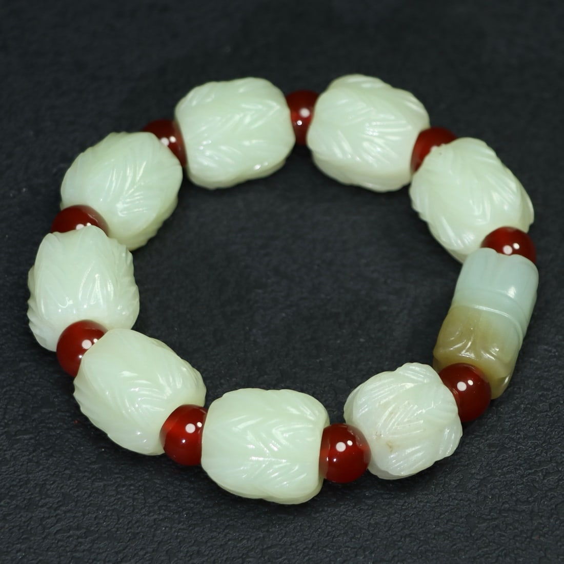 Chinese Hetian Jade Lotus Bracelet Hand Chain - 5