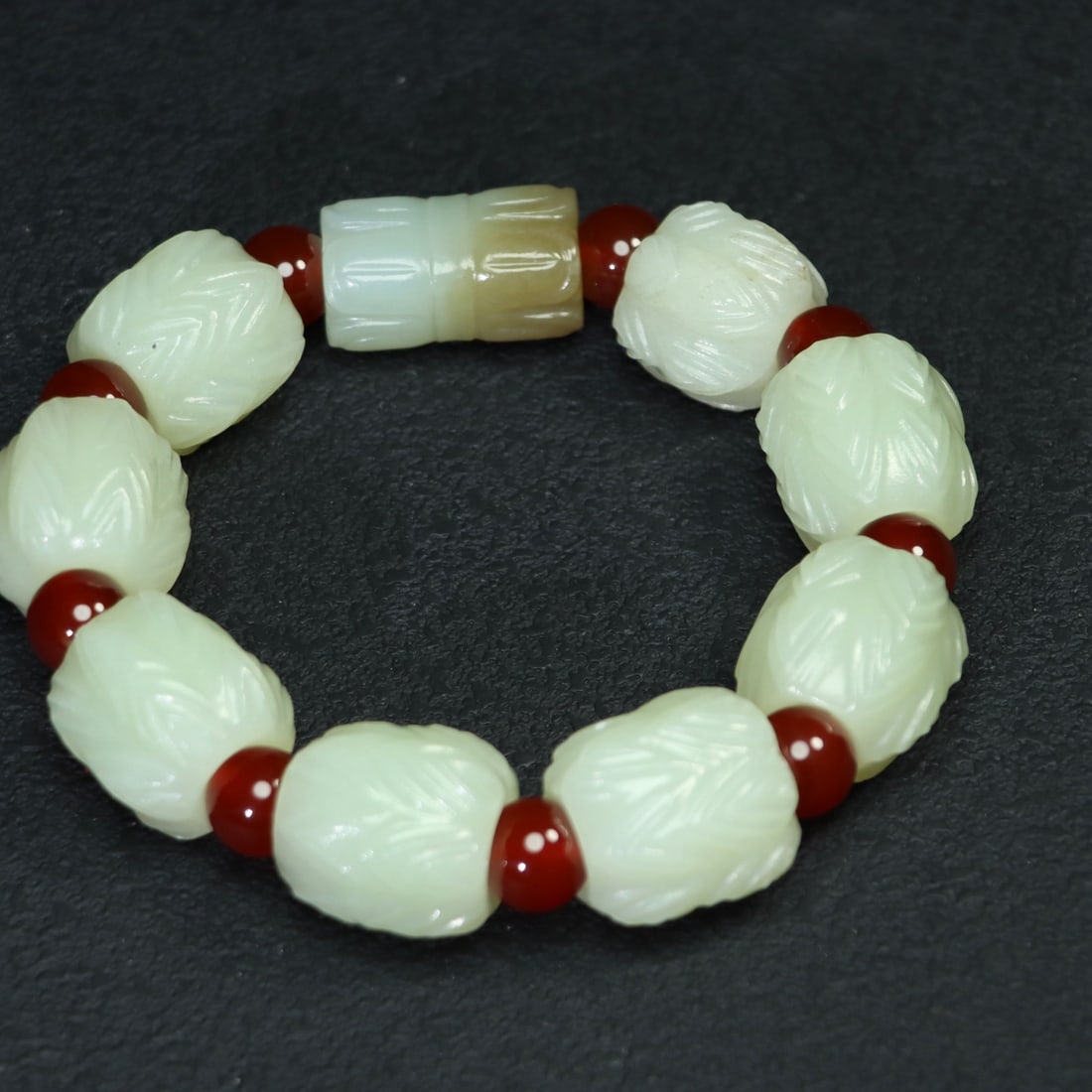 Chinese Hetian Jade Lotus Bracelet Hand Chain - 6