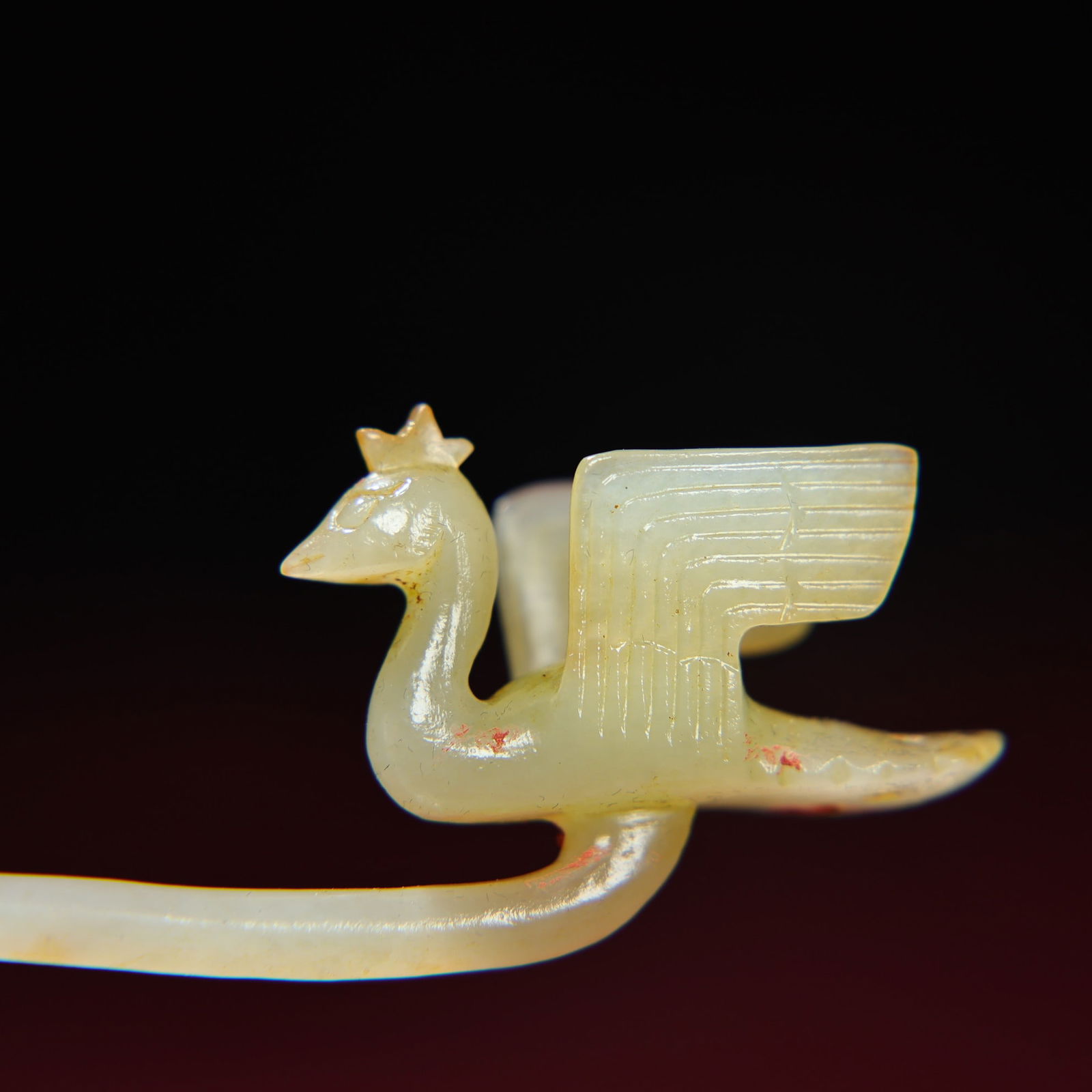 Old Chinese Hetian Jade Phoenix Hairpin - 3