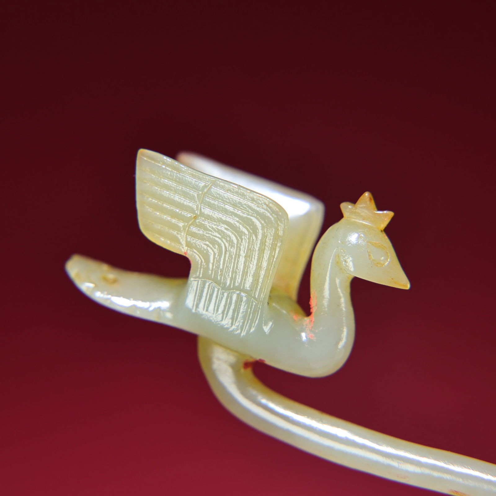 Old Chinese Hetian Jade Phoenix Hairpin - 9