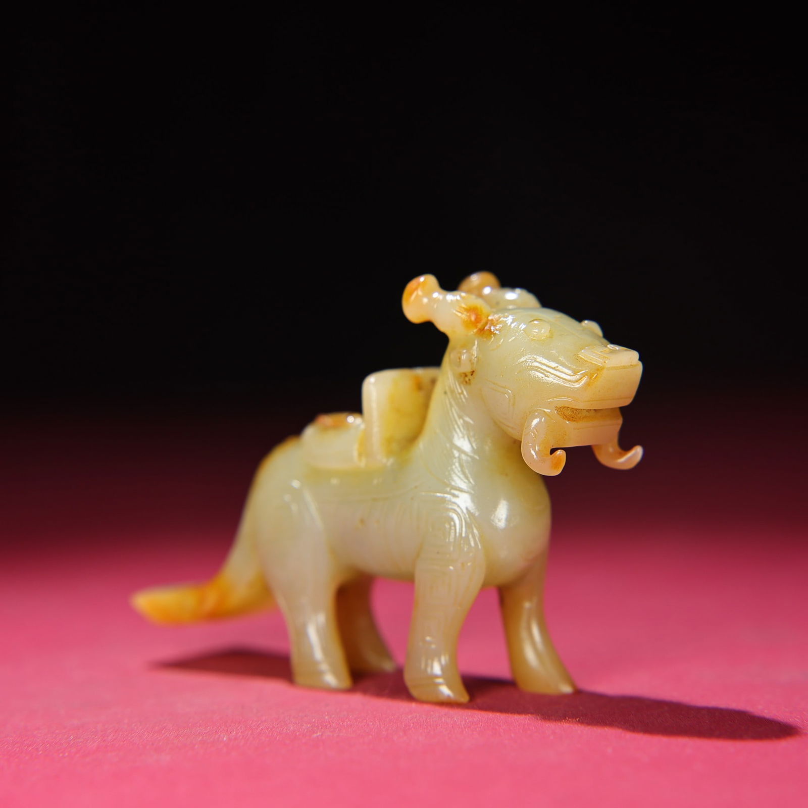 Old Chinese Hetian Jade Beast Statue - 5