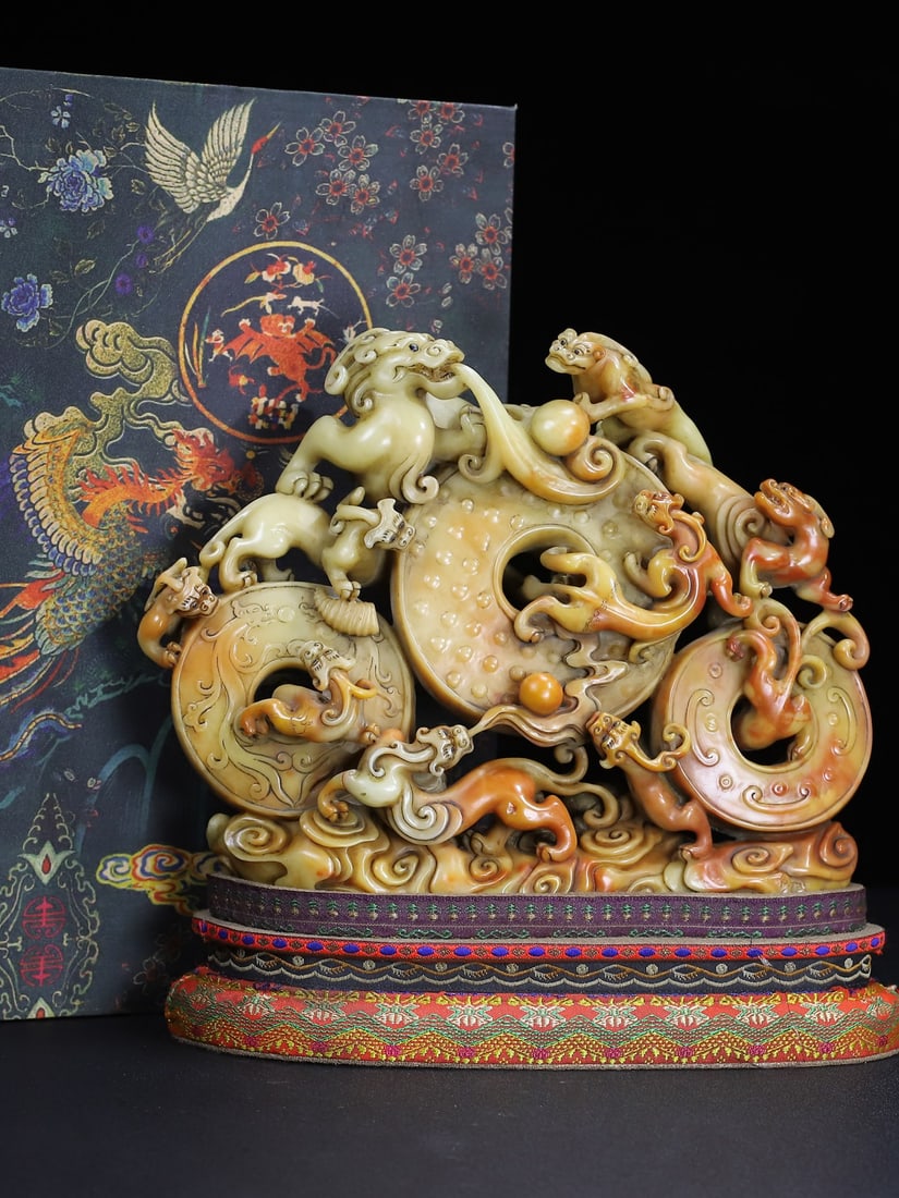 Chinese Shoushan Stone Hand Carved Chi Dragon Seal Statue - 10