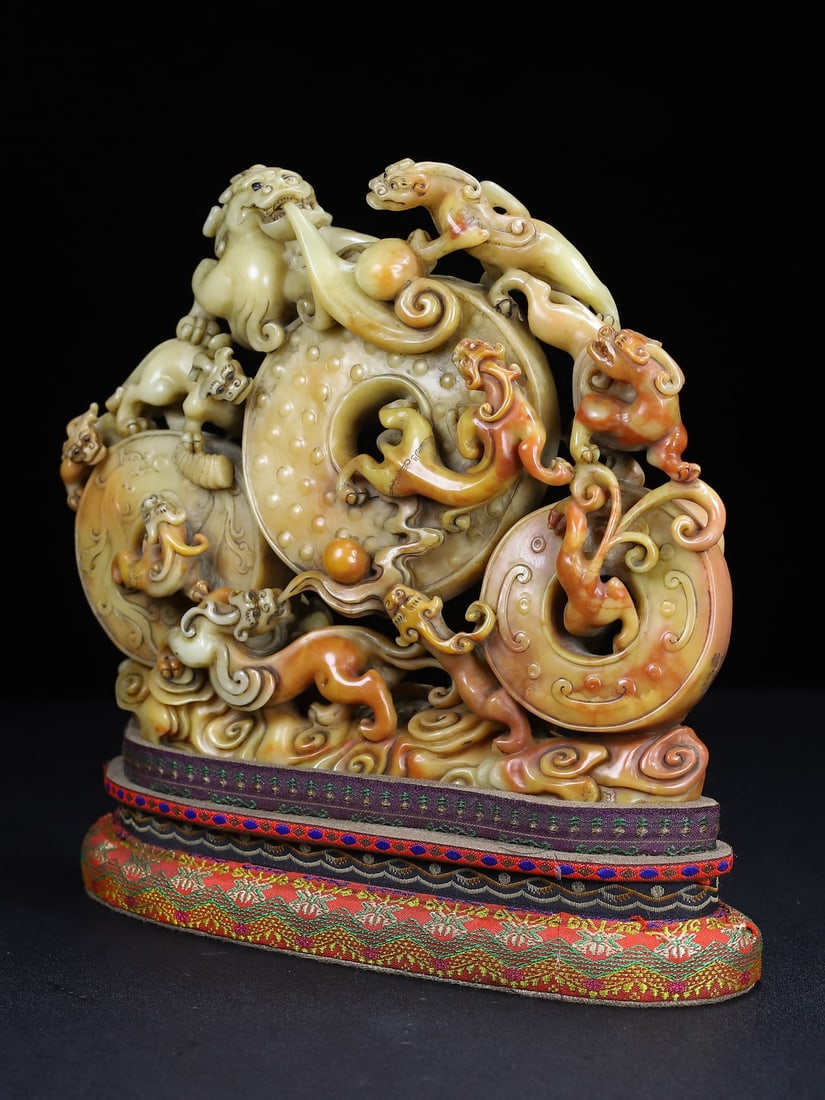 Chinese Shoushan Stone Hand Carved Chi Dragon Seal Statue - 6