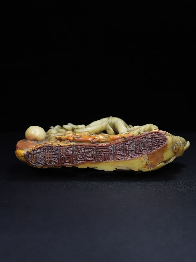 Chinese Shoushan Stone Hand Carved Chi Dragon Seal Statue - 9