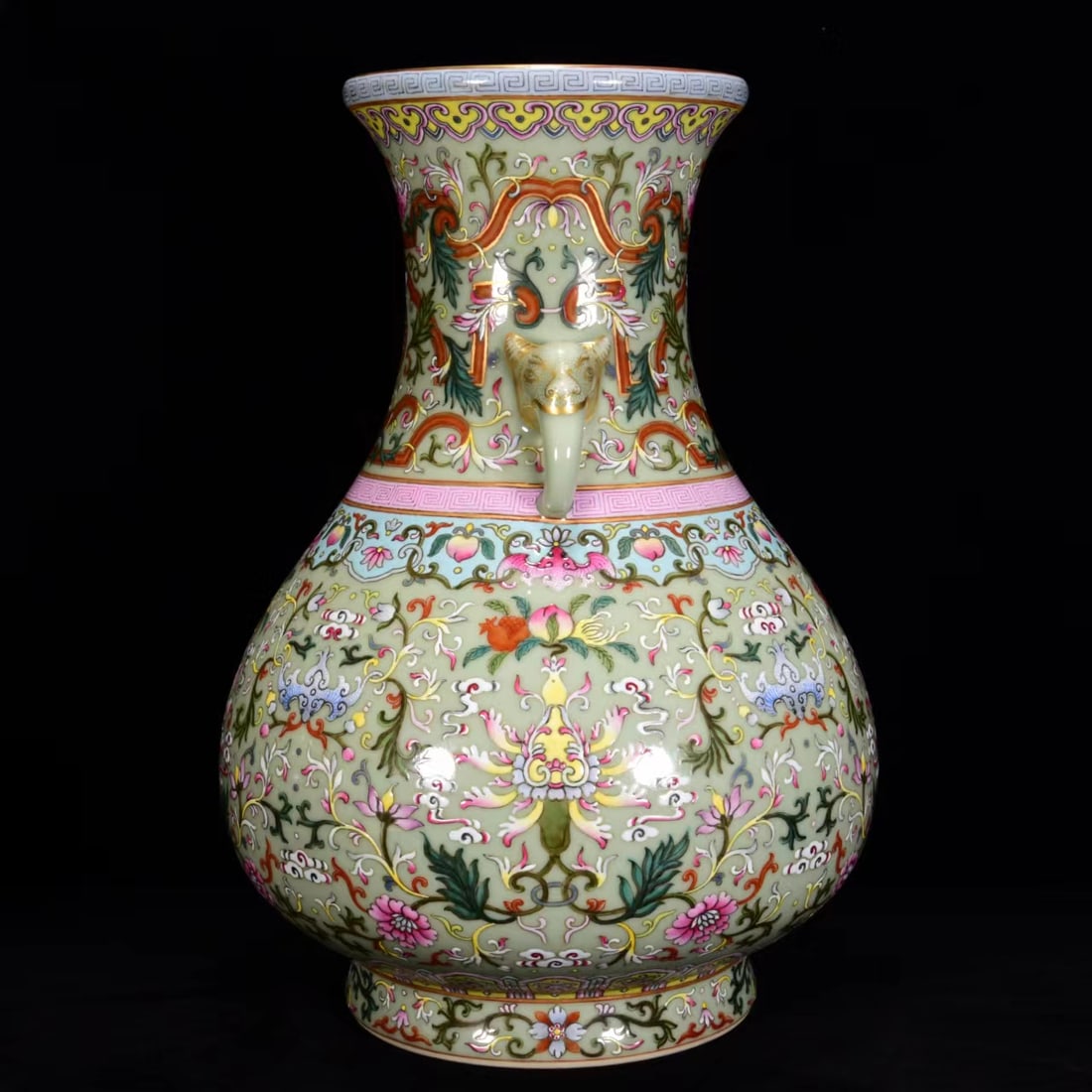 Chinese Gilt Gold Famille Rose Flower Porcelain Vase w Qinalong Mark - 2
