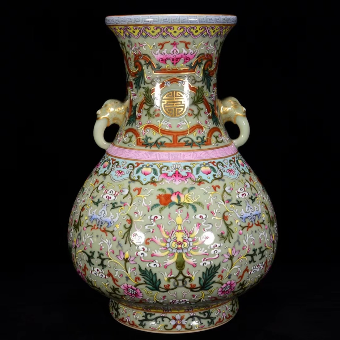 Chinese Gilt Gold Famille Rose Flower Porcelain Vase w Qinalong Mark - 3