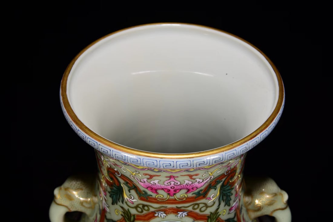 Chinese Gilt Gold Famille Rose Flower Porcelain Vase w Qinalong Mark - 4