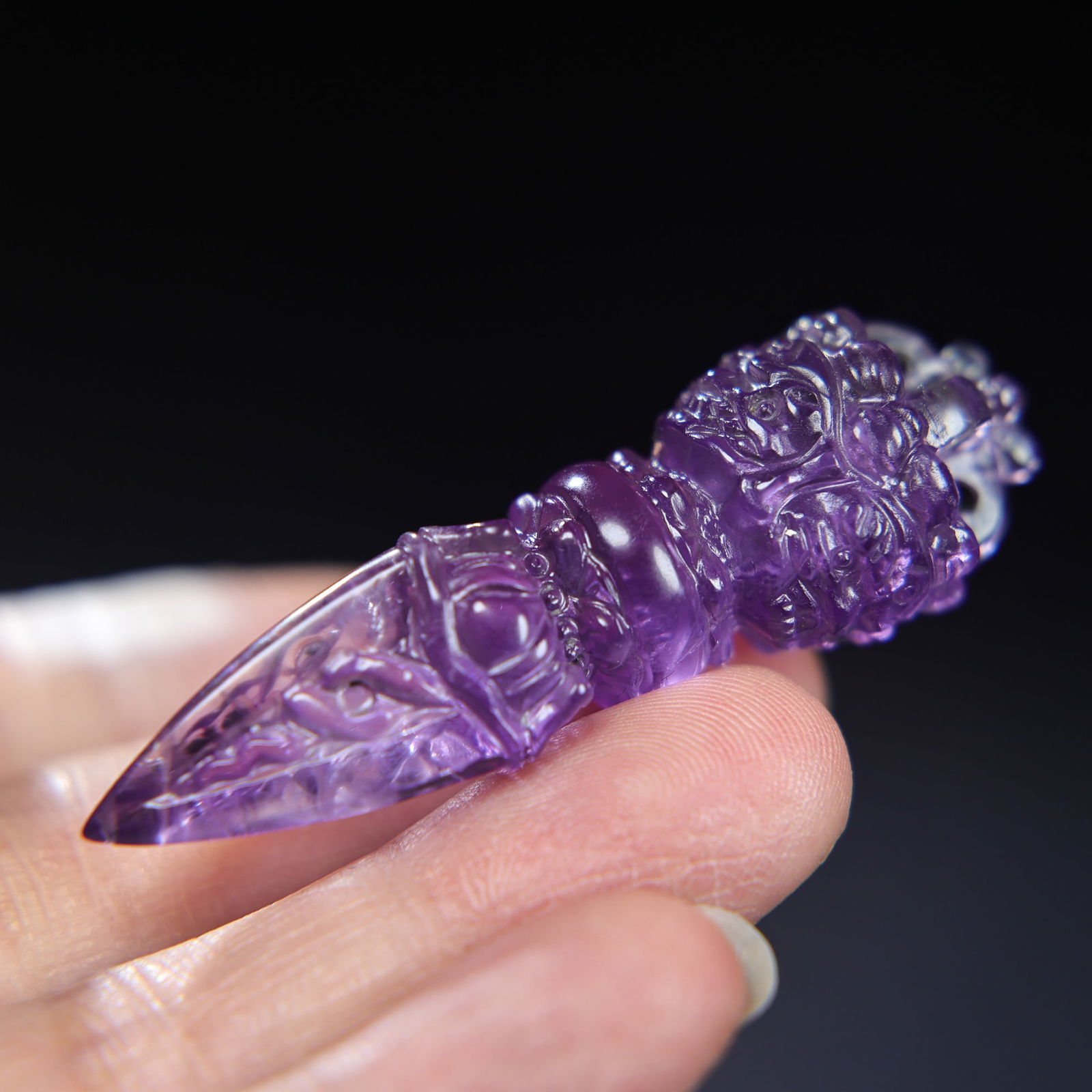 Narueal Amethyst Hand Carved Pestle Xiangmo Pendant - 9