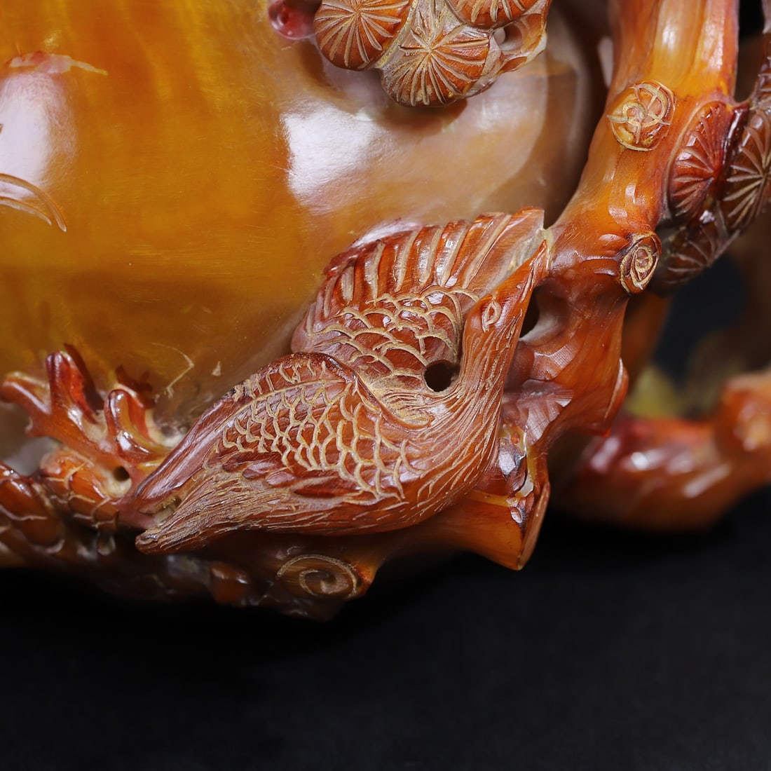 Old Ox Horn Hand Carved Crane & Pine tree Teapot - 2