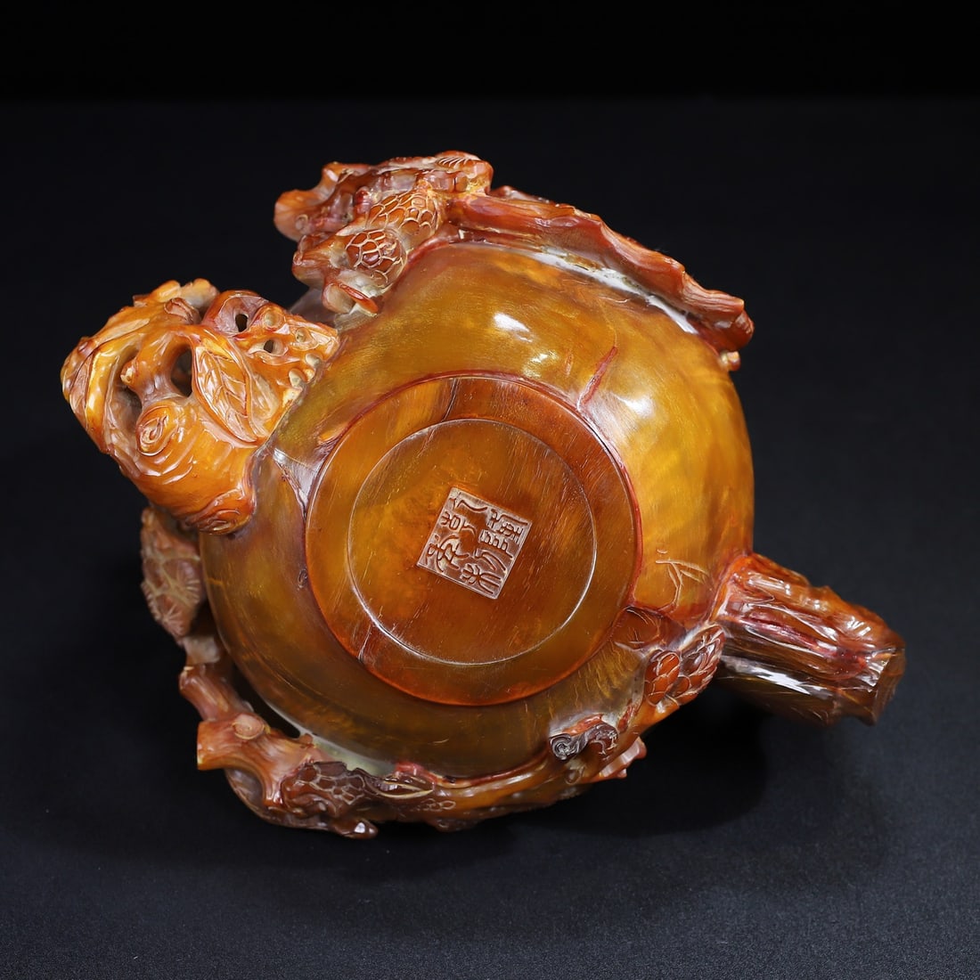 Old Ox Horn Hand Carved Crane & Pine tree Teapot - 9