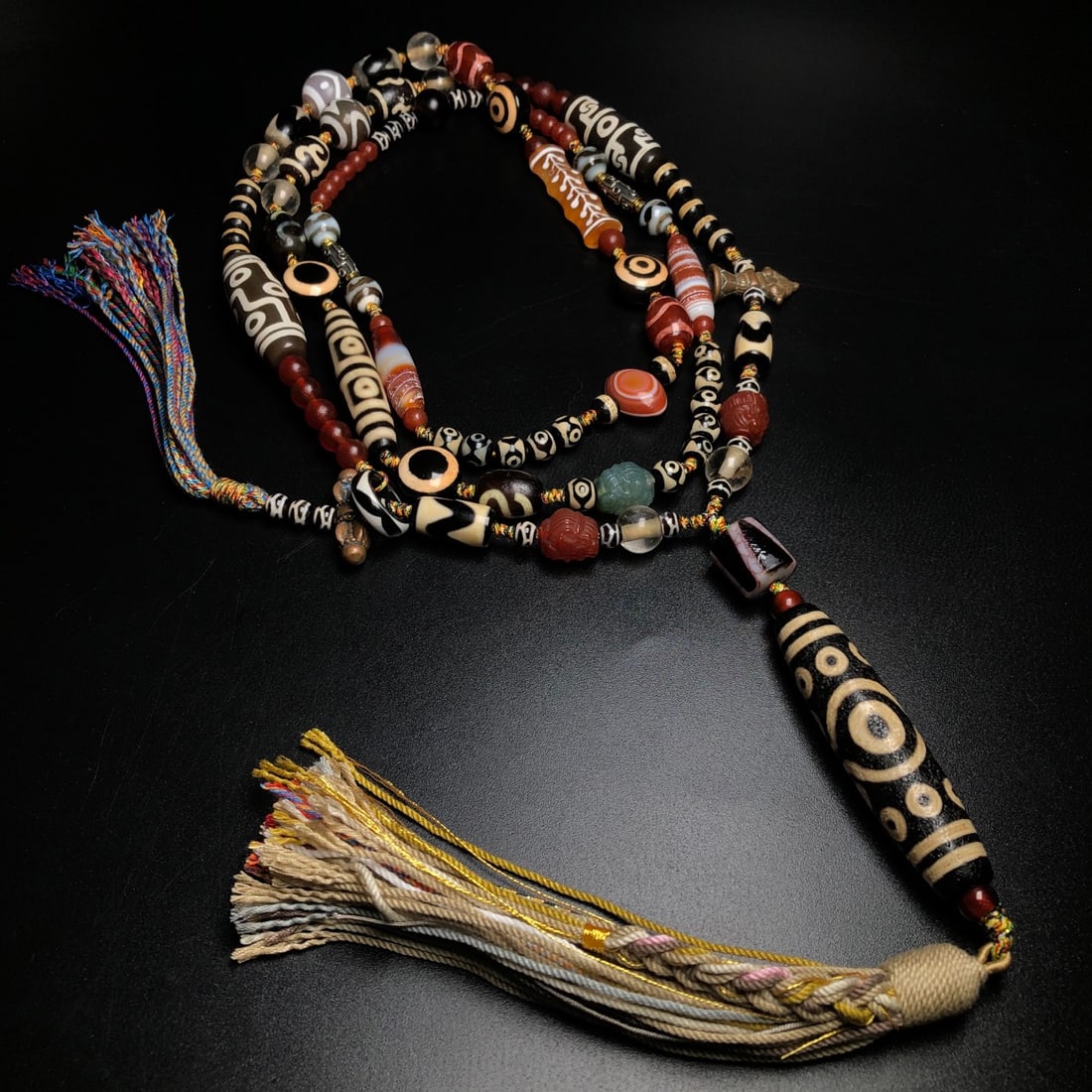 Hand knitting Tibetan Fifteen Eyes DZI Agate Pendant w Necklace (1 of 9)