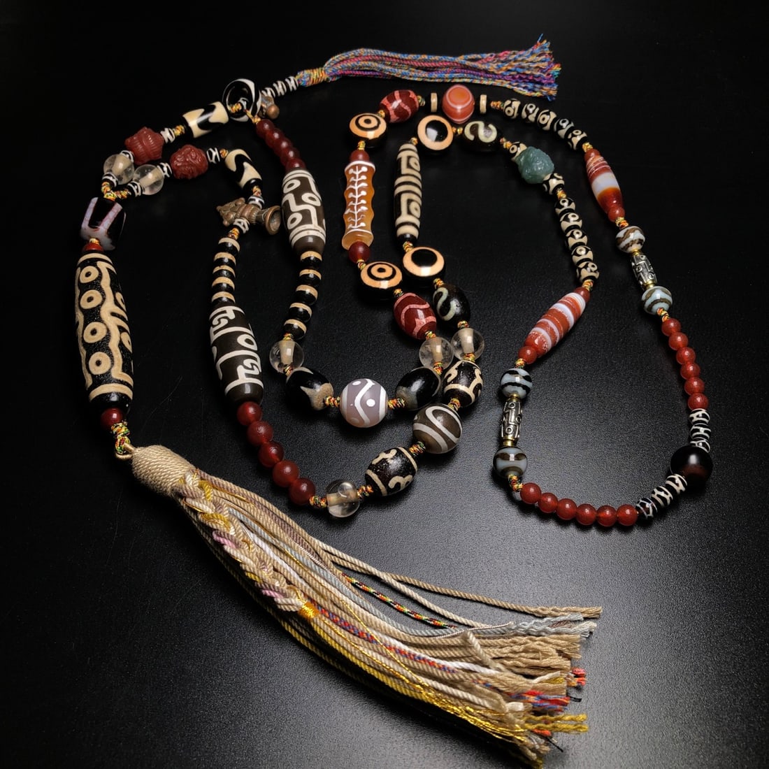 Hand knitting Tibetan Fifteen Eyes DZI Agate Pendant w Necklace - 2