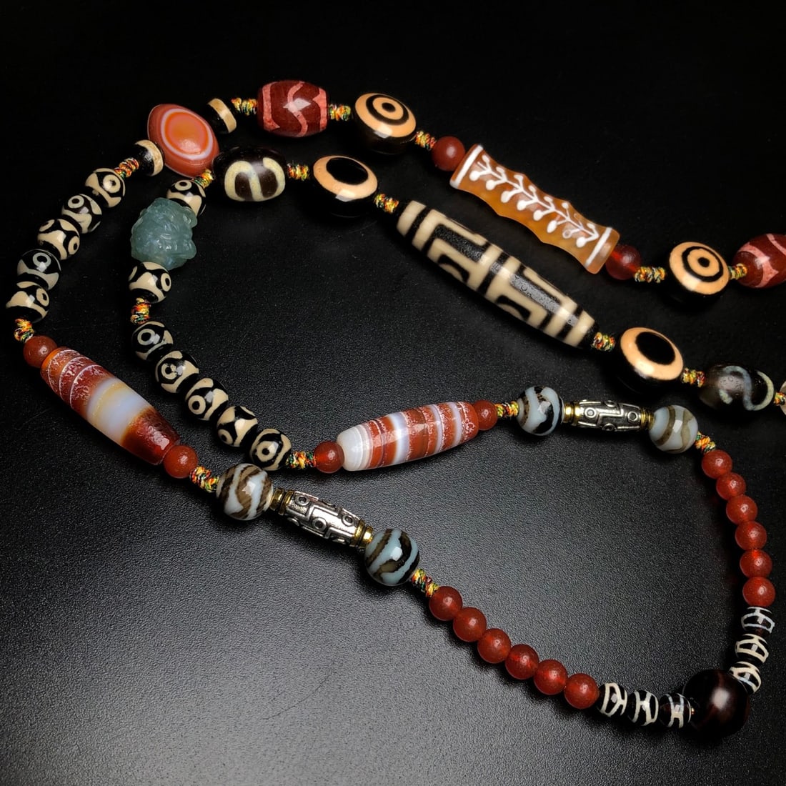 Hand knitting Tibetan Fifteen Eyes DZI Agate Pendant w Necklace - 6