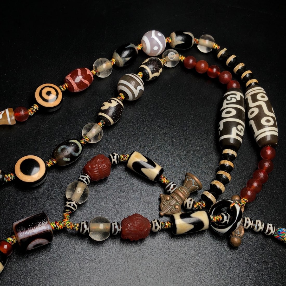 Hand knitting Tibetan Fifteen Eyes DZI Agate Pendant w Necklace - 7