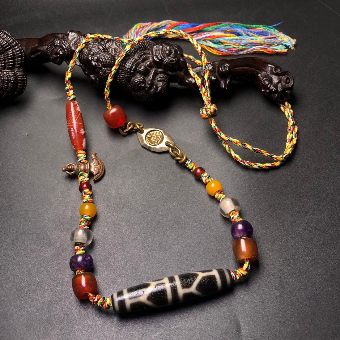 Hand knitting DZI Agate Necklace - 2