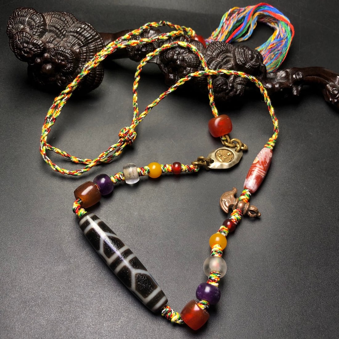 Hand knitting DZI Agate Necklace - 3