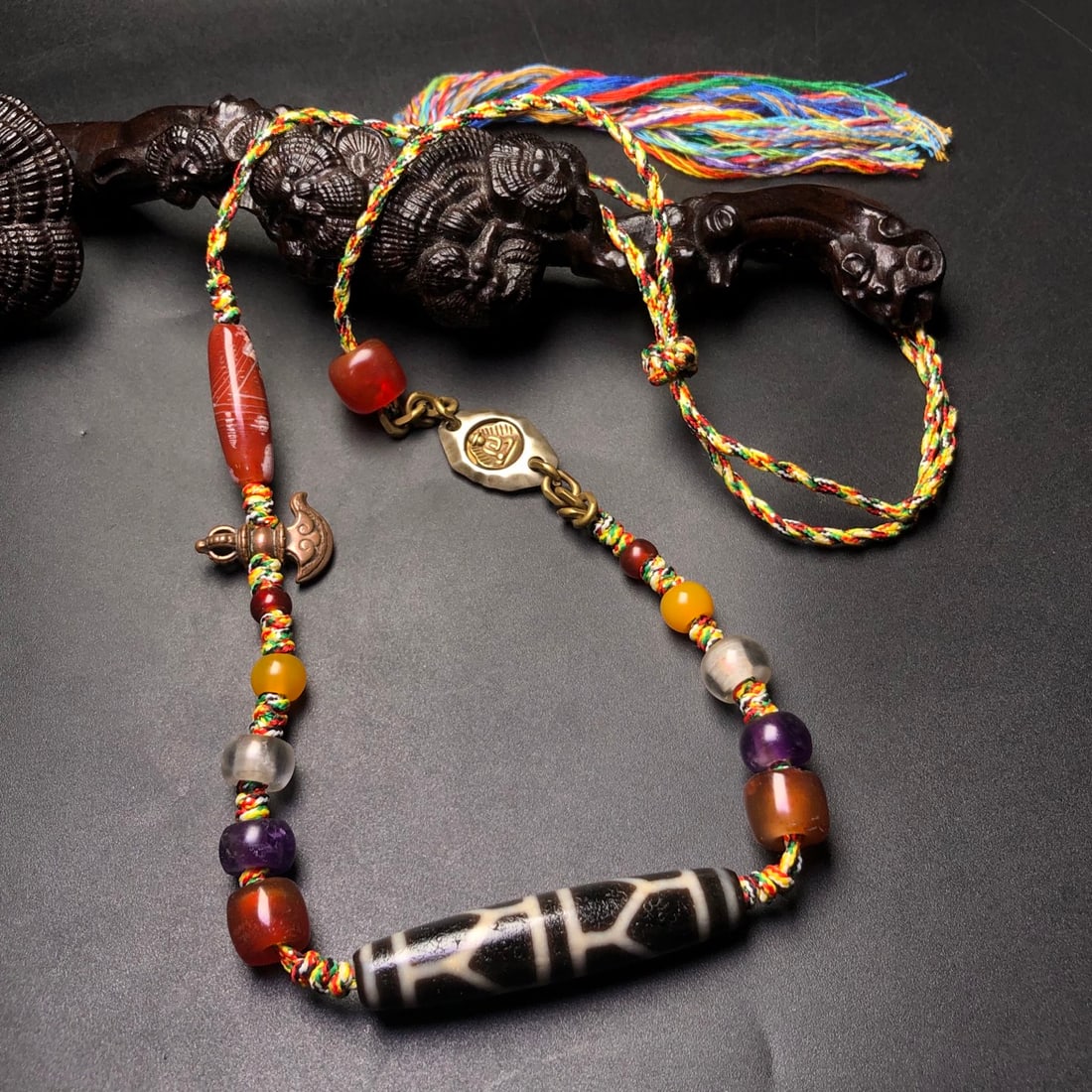 Hand knitting DZI Agate Necklace - 4