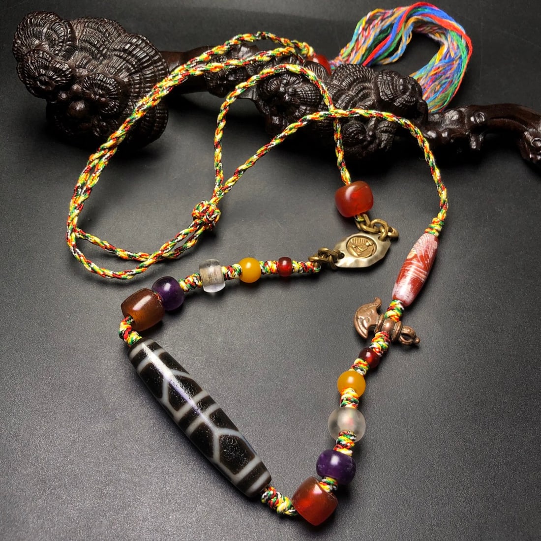 Hand knitting DZI Agate Necklace - 5