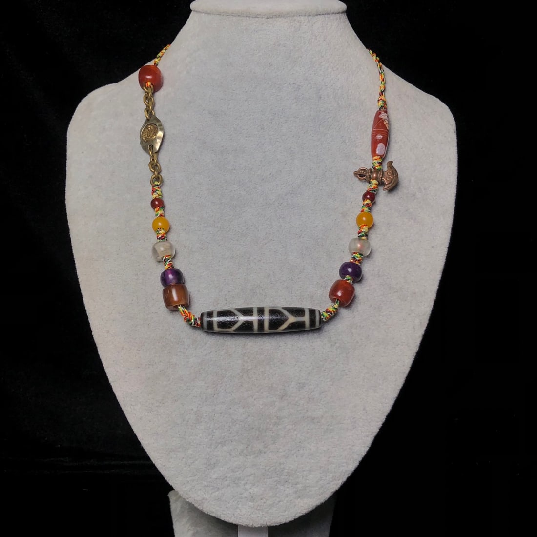 Hand knitting DZI Agate Necklace - 9