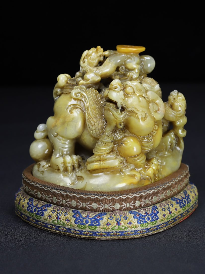 Old Chinese Shoushan Stone Beast & Chi Dragon Seal Statue (1 of 9)