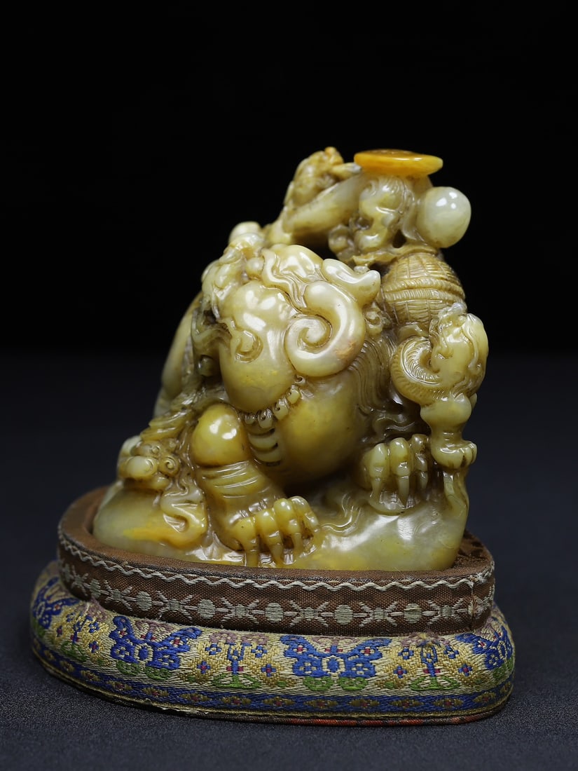Old Chinese Shoushan Stone Beast & Chi Dragon Seal Statue - 6