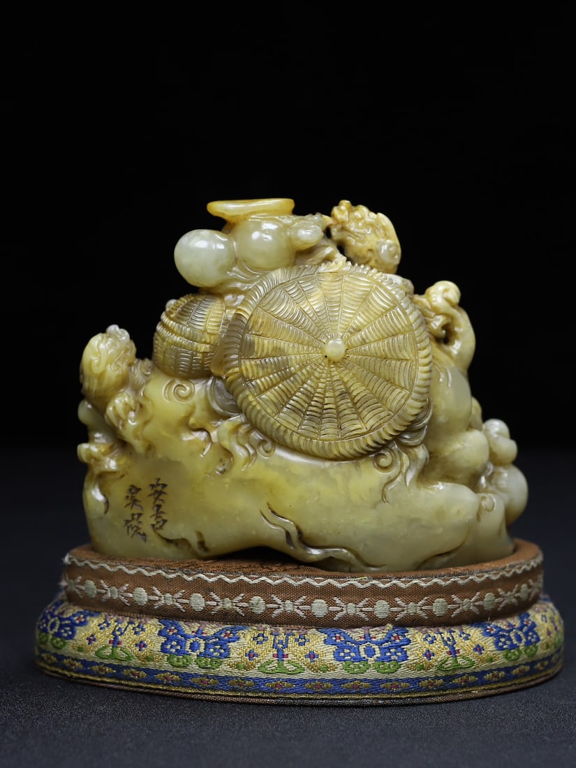 Old Chinese Shoushan Stone Beast & Chi Dragon Seal Statue - 7