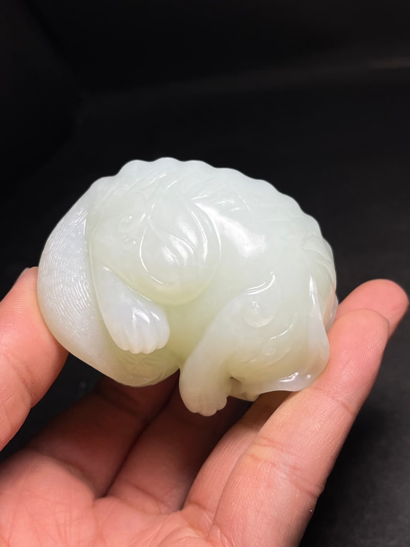 Chinese Hetian Jade Hand Carved Lion Statue - 9