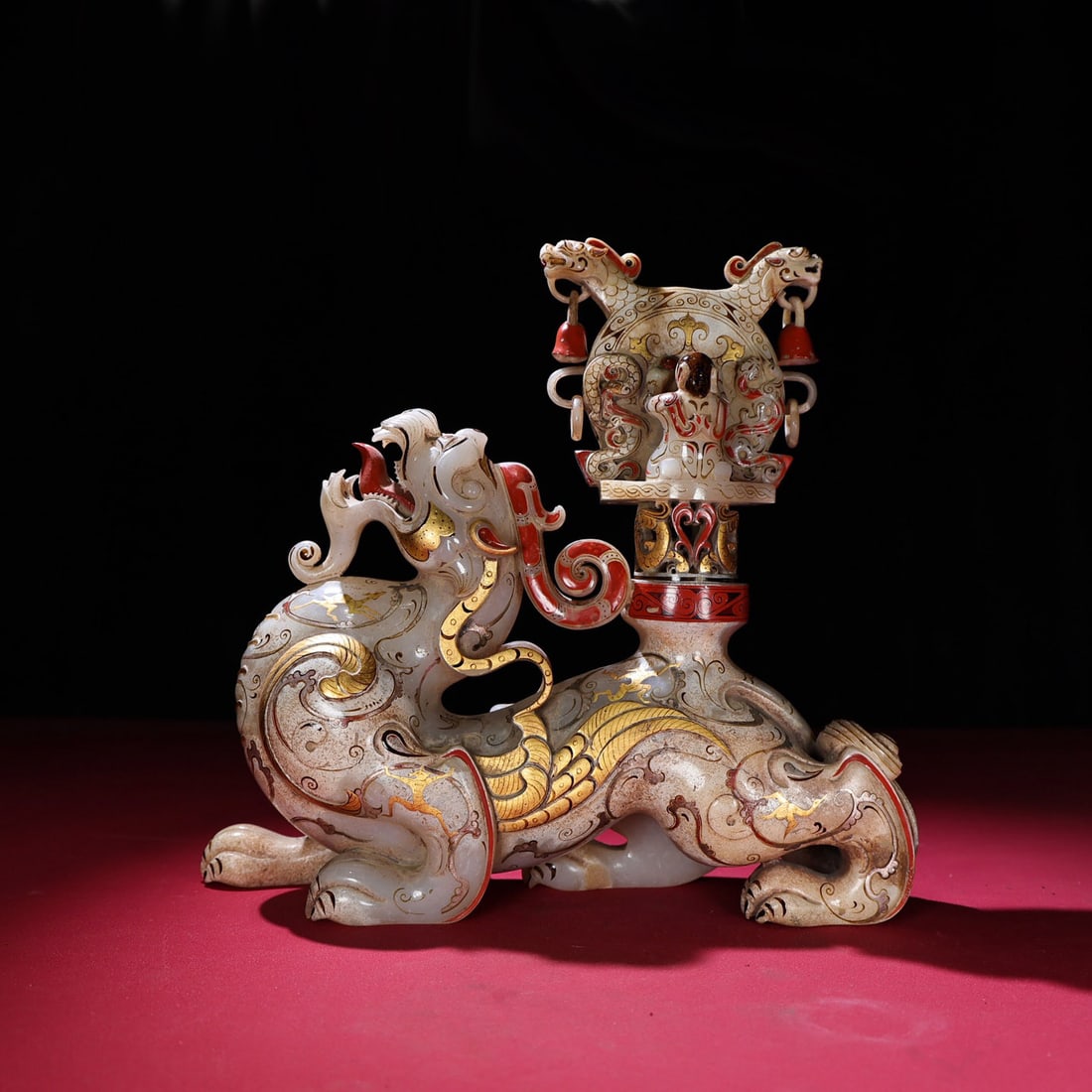 Chinese Qing Dynasty Hand Drawn Hetian Jade Beast Statue: Title: Chinese Qing Dynasty Hand Drawn Hetian Jade Beast Statue Origin: Chinese Date/Period: After1850 Materials: Hetian Jade Dimensions: 268x258x78(mm) 10.55x10.16x3.07(inches) Weight 8.67 lbs/3934g