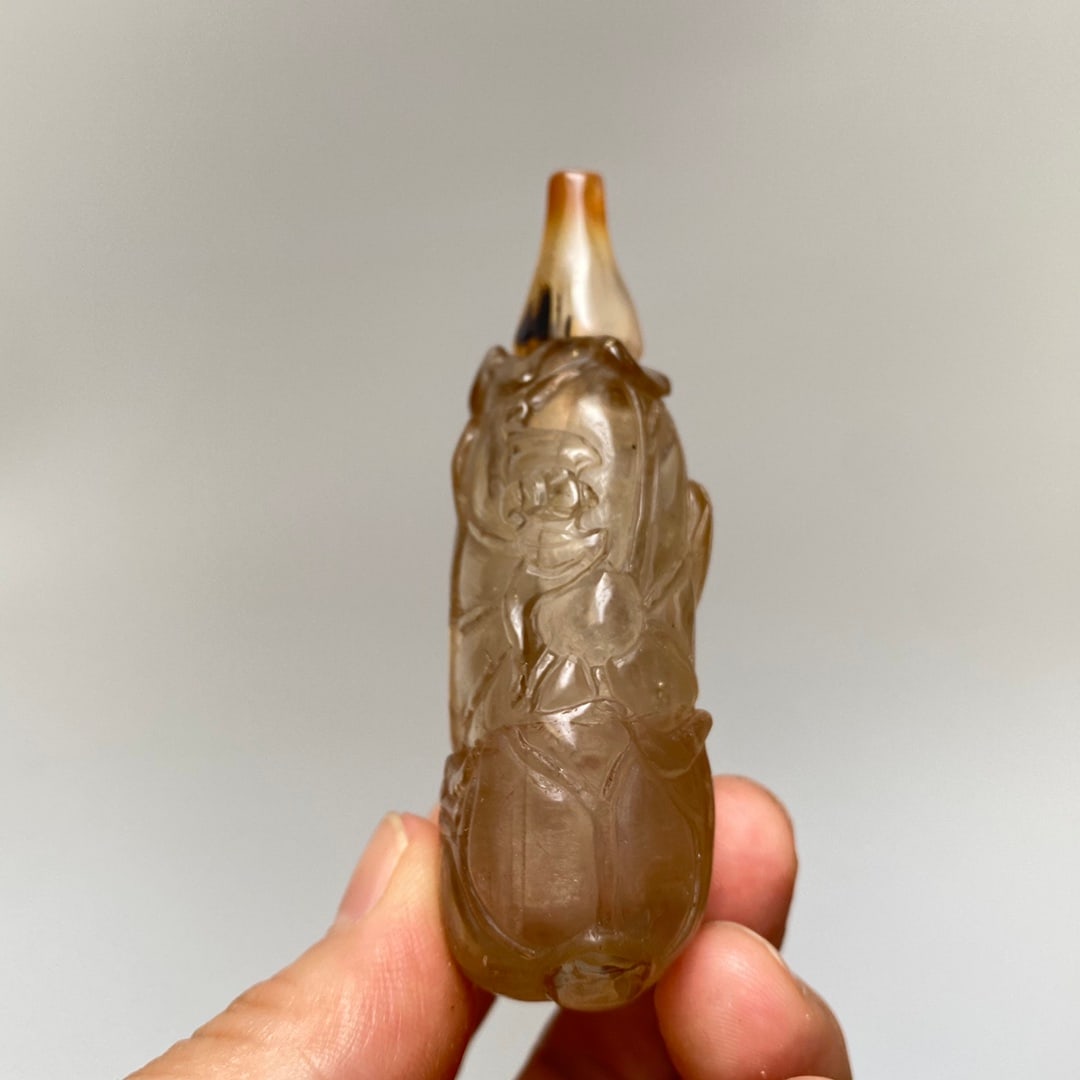 Old Chinese Crystal Lotus leaf Snuff Bottle - 3