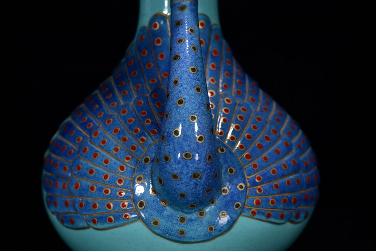 Chinese Gilt Gold Turquoise Glaze Porcelain Peacock Vase - 7