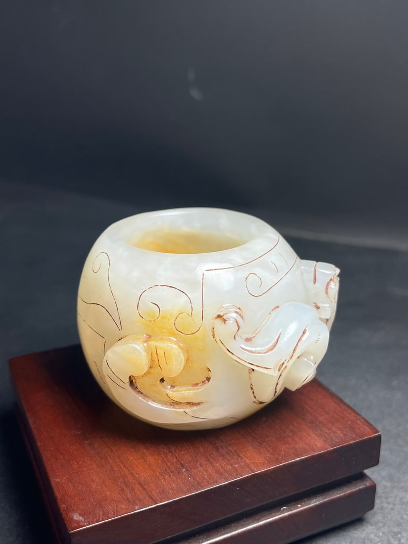 Old Chinese Hetian Jade Chi Dragon Brush Washer - 3