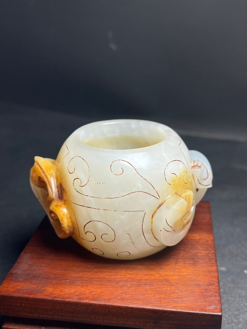 Old Chinese Hetian Jade Chi Dragon Brush Washer - 4