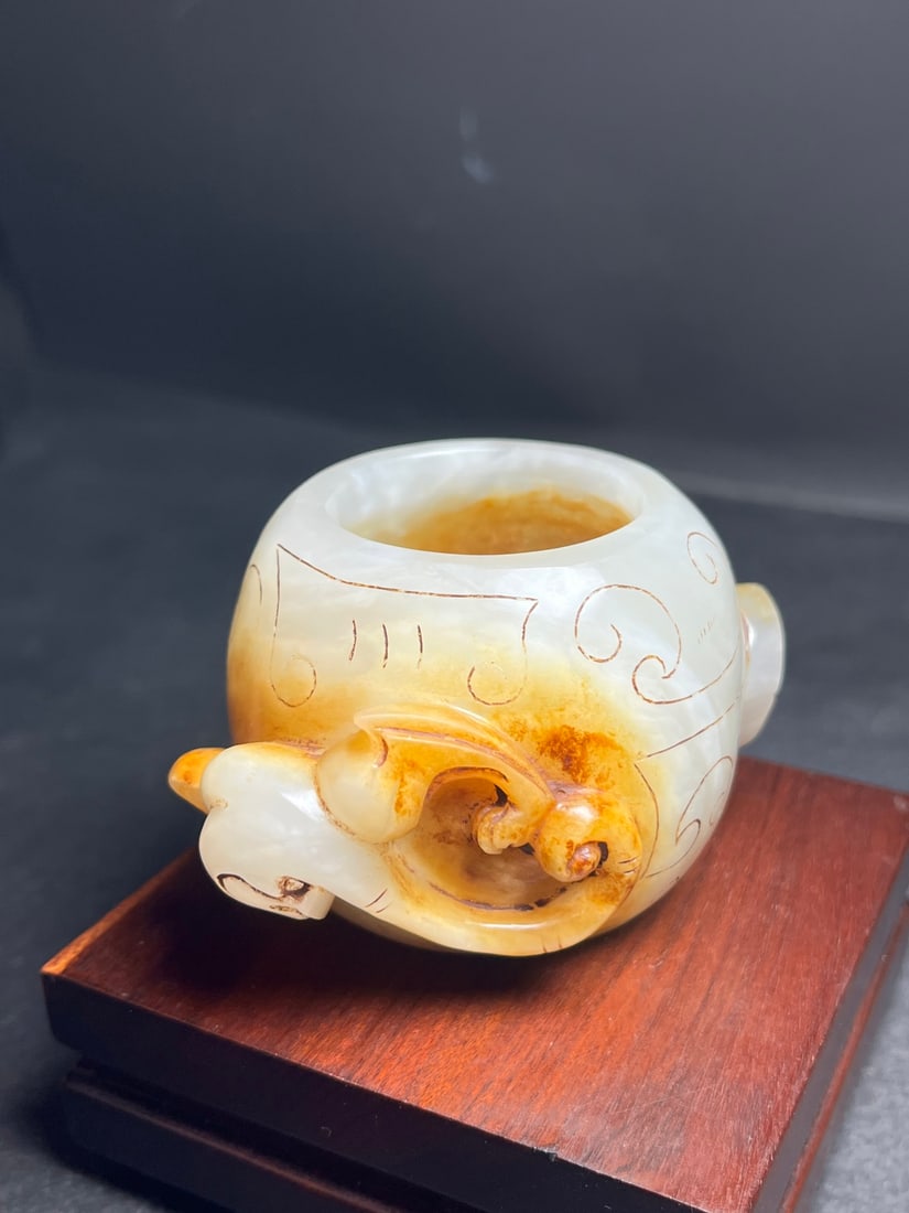 Old Chinese Hetian Jade Chi Dragon Brush Washer - 5