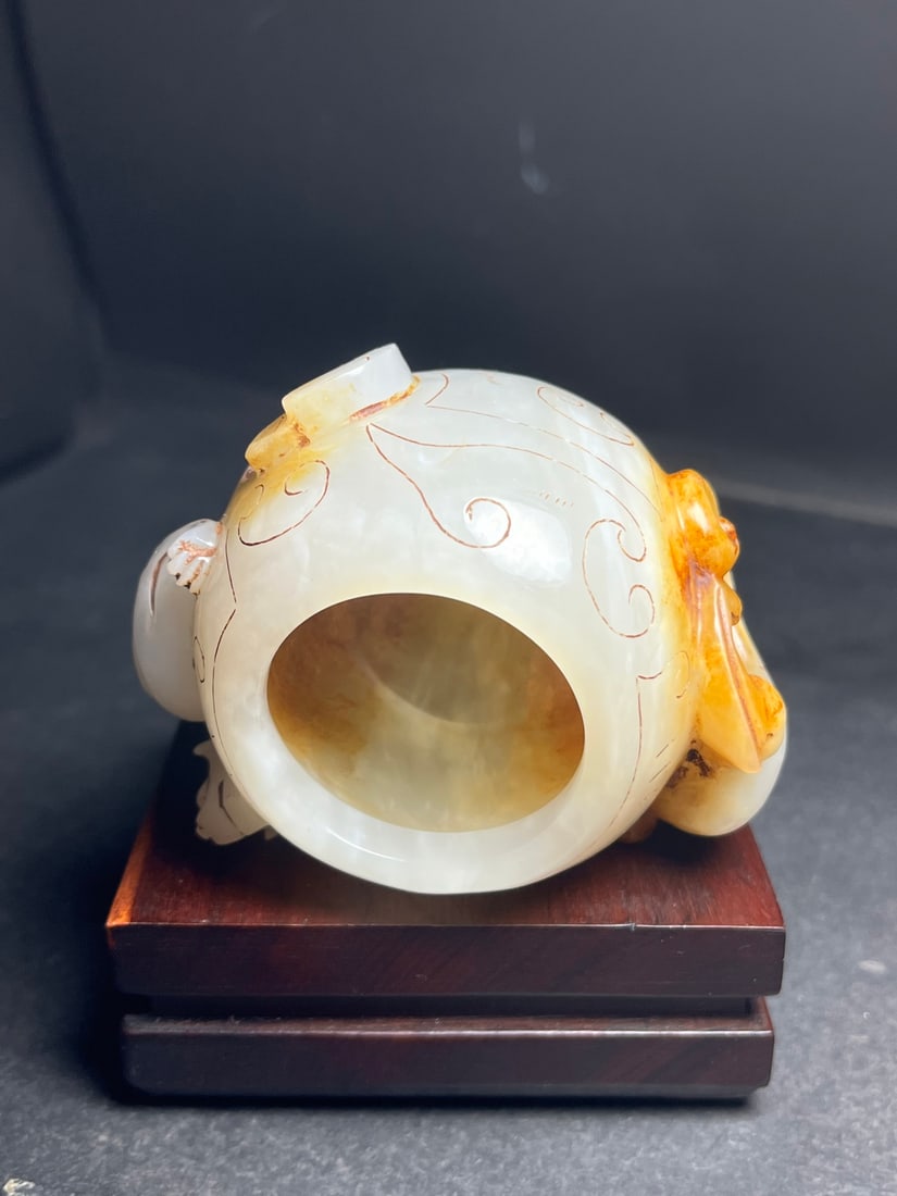 Old Chinese Hetian Jade Chi Dragon Brush Washer - 7