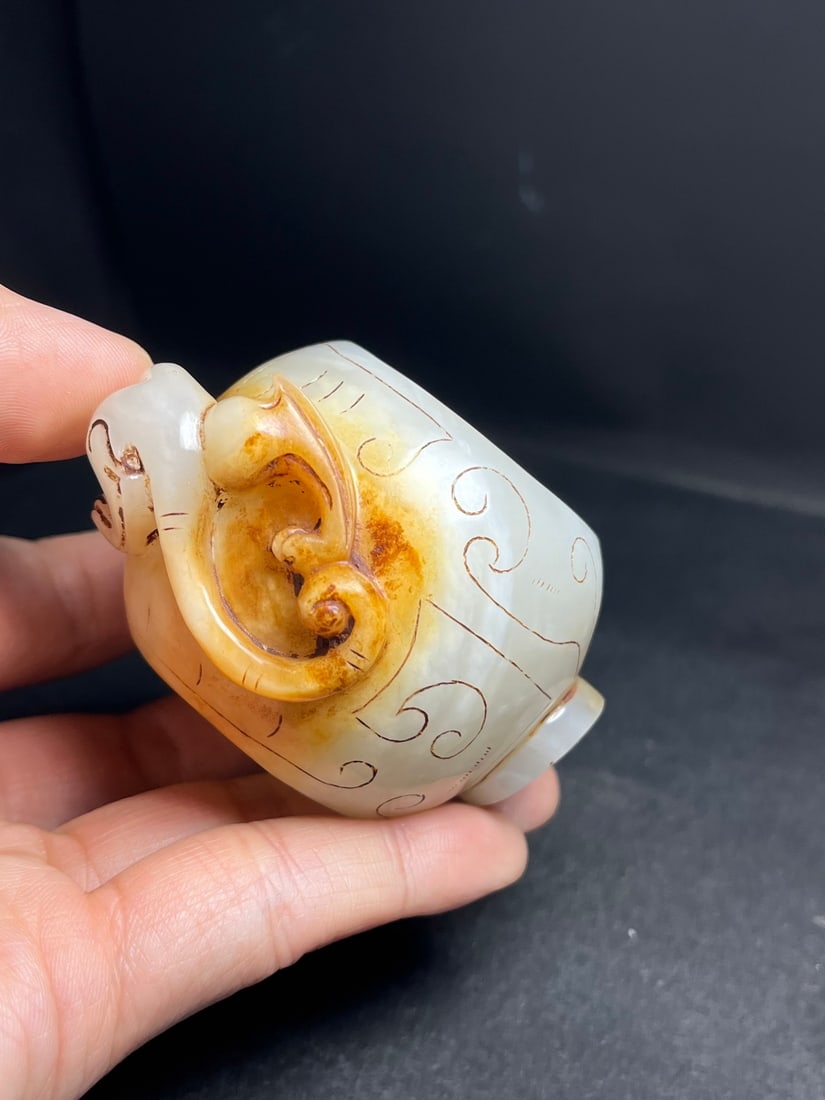 Old Chinese Hetian Jade Chi Dragon Brush Washer - 9