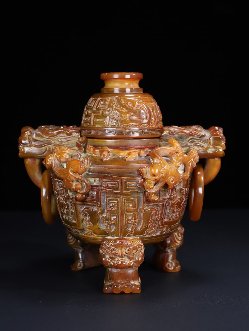 Old Ox Horn Hand Carved Chi Dragon Incense Burner (1 of 10)