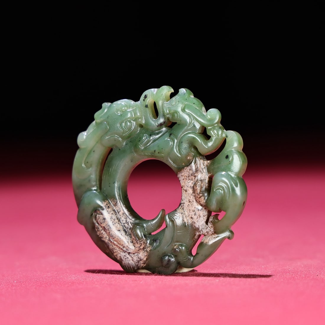 Chinese Green Hetian Jade Chi Dragon Pendant - 2
