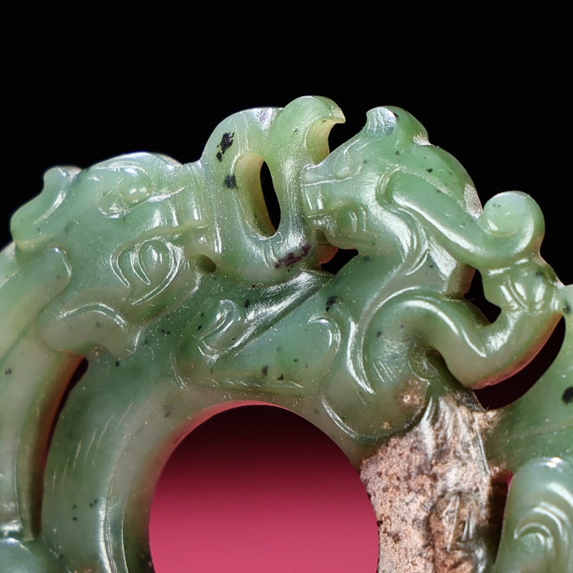 Chinese Green Hetian Jade Chi Dragon Pendant - 4