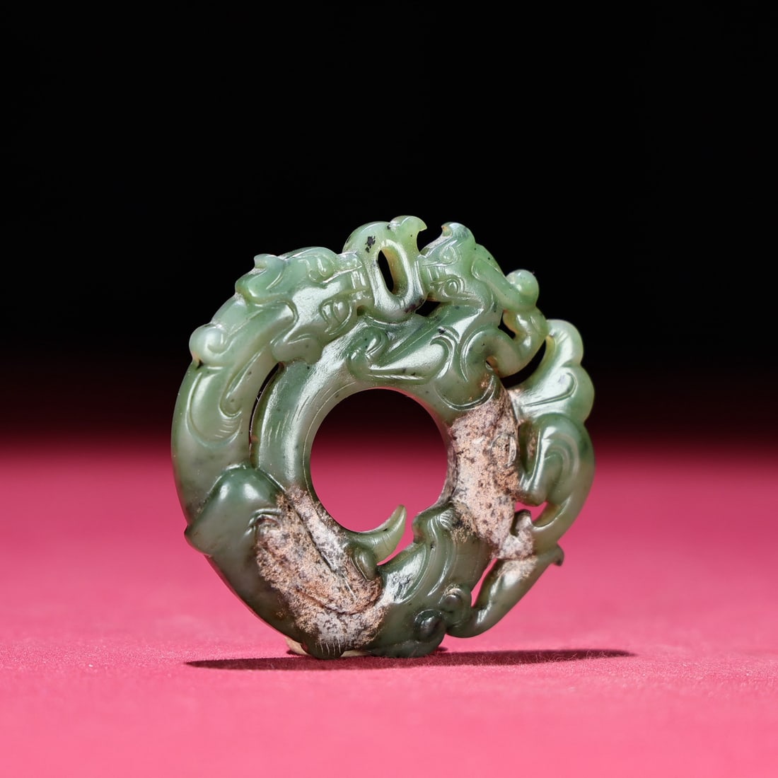 Chinese Green Hetian Jade Chi Dragon Pendant - 7