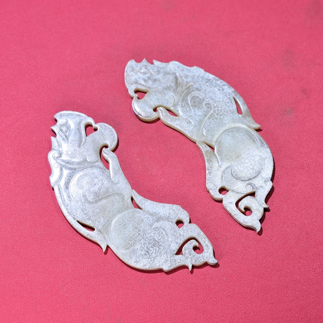 A Pair Chinese Hetian Jade Tiger Pendant - General Token - 9