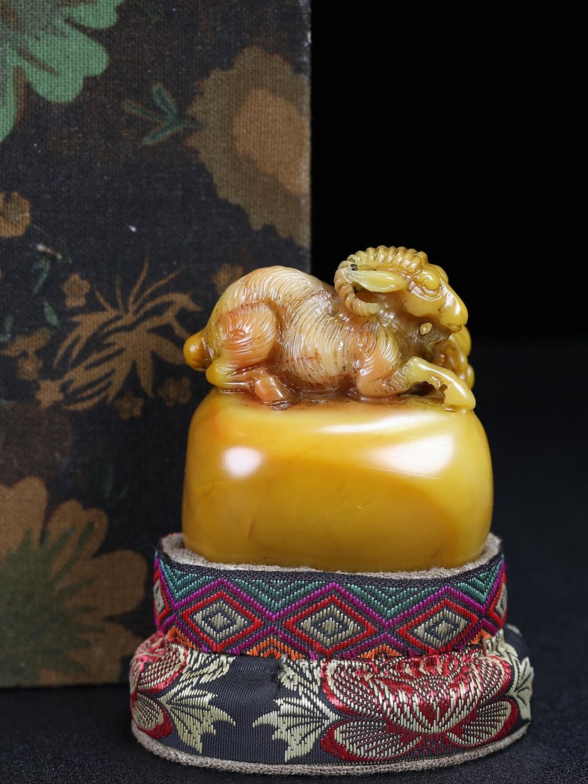 Old Chinese Shoushan Stone Sheep Seal Statue - 10