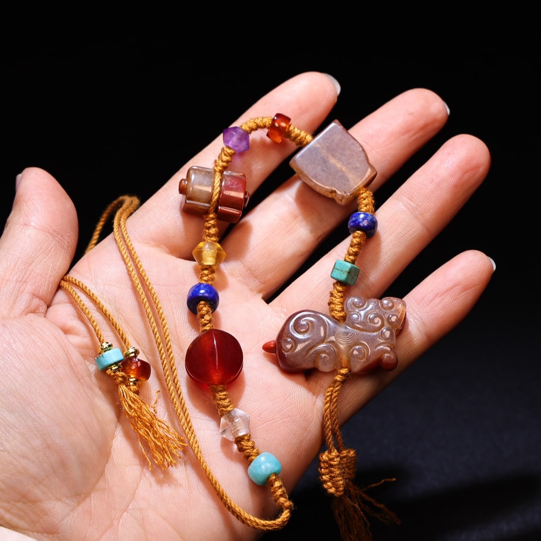 Hand knitting Chinese Zhanguo Hong Agate Pendnat - 4