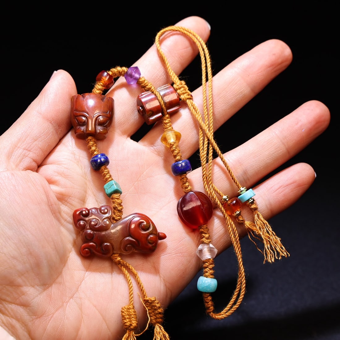 Hand knitting Chinese Zhanguo Hong Agate Pendnat - 5